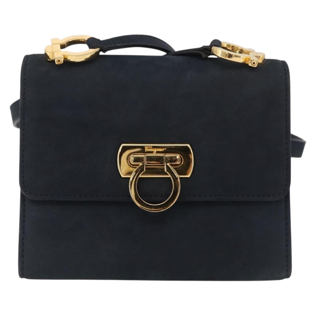 Salvatore Ferragamo Gancini Flap Suede Navy Suede Shoulder Bag Bag (Pre-Owned)
