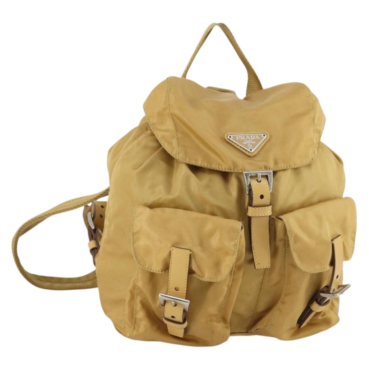 Off White Double Front Pocket Printed Canvas Beige Nylon Backpack Bag (Pre-Owned)