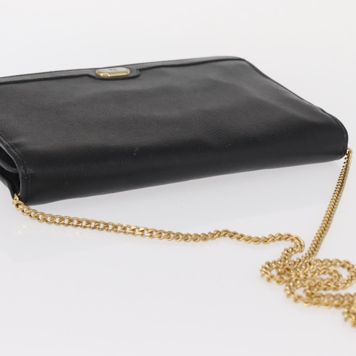 Christian Dior Vintage Chain Flap Leather Black Leather Shoulder Bag Bag (Pre-Owned)
