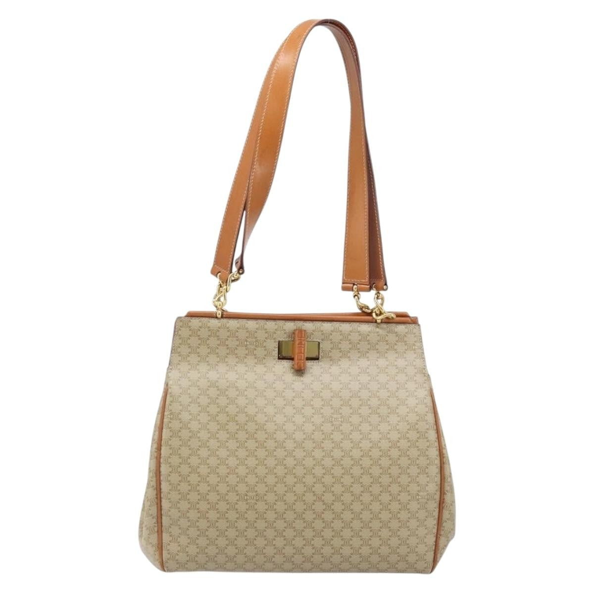 Celine Vintage Macadam Shopper Coated Canvas Beige Canvas Tote Bag Bag (Pre-Owned)