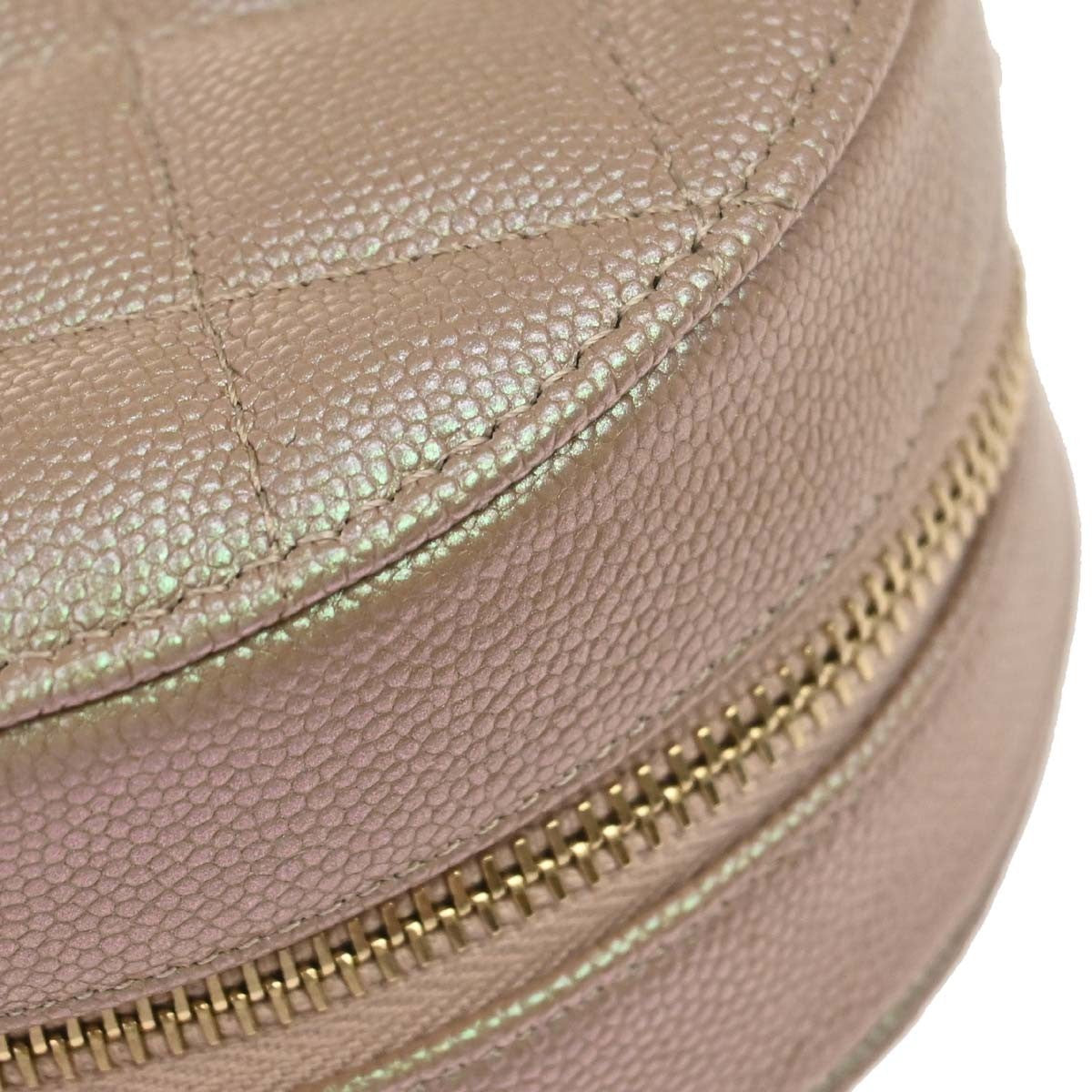 Chanel Round Chain Quilted Caviar Beige Leather Shoulder Bag Bag (Pre-Owned)