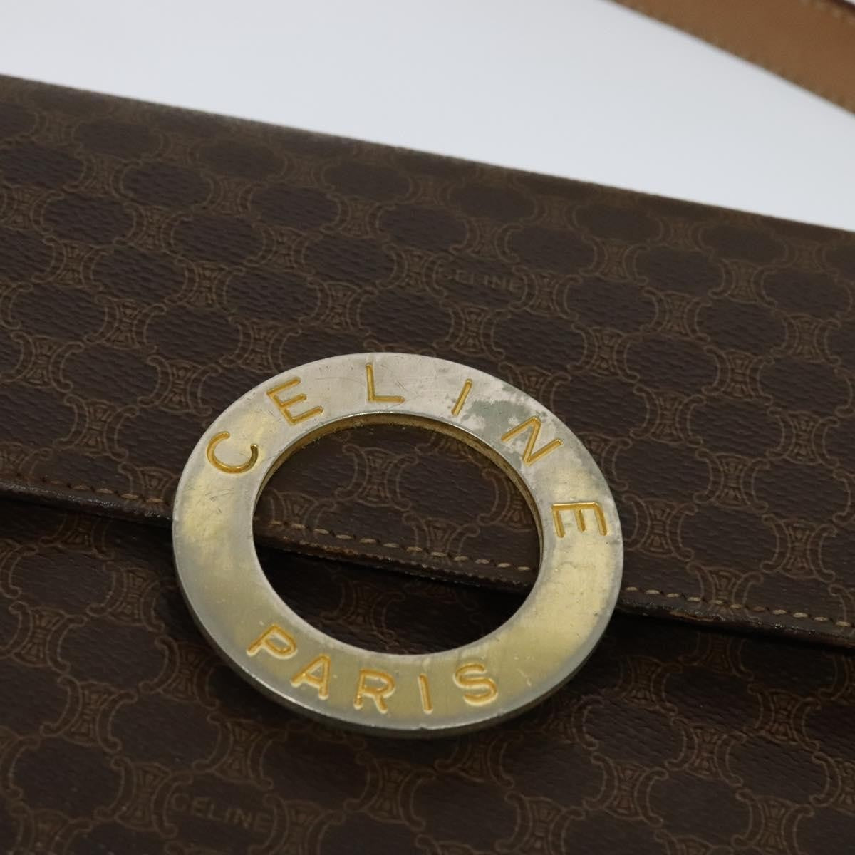 Celine Vintage Macadam Circle Logo Canvas And Leather Brown Canvas Shoulder Bag Bag (Pre-Owned)