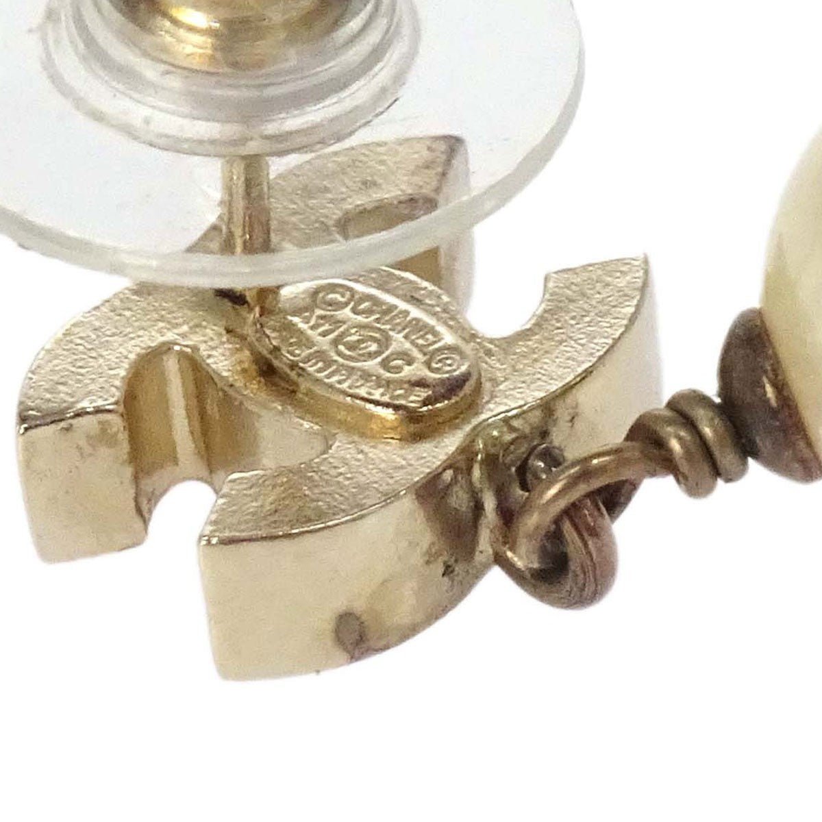 Chanel Cc Dangle Metal With Faux Pearl Gold Gold_Plated Earrings Jewelry (Pre-Owned)
