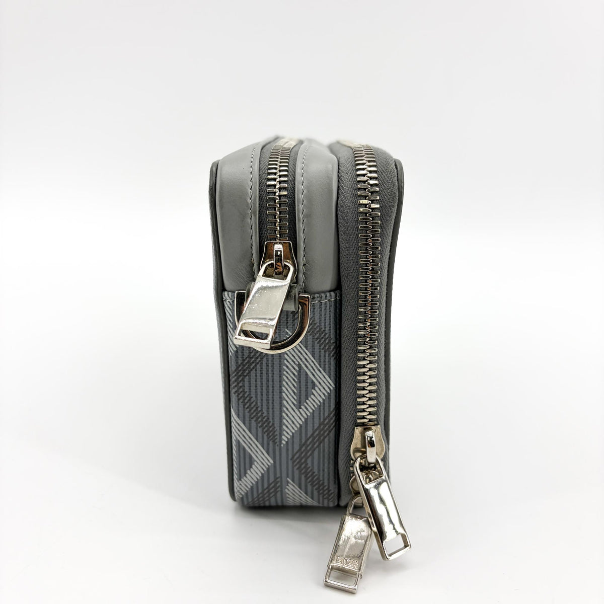 Christian Dior Double Zip Cd Diamond Coated Canvas Gray Canvas Crossbody Bag Bag (Pre-Owned)