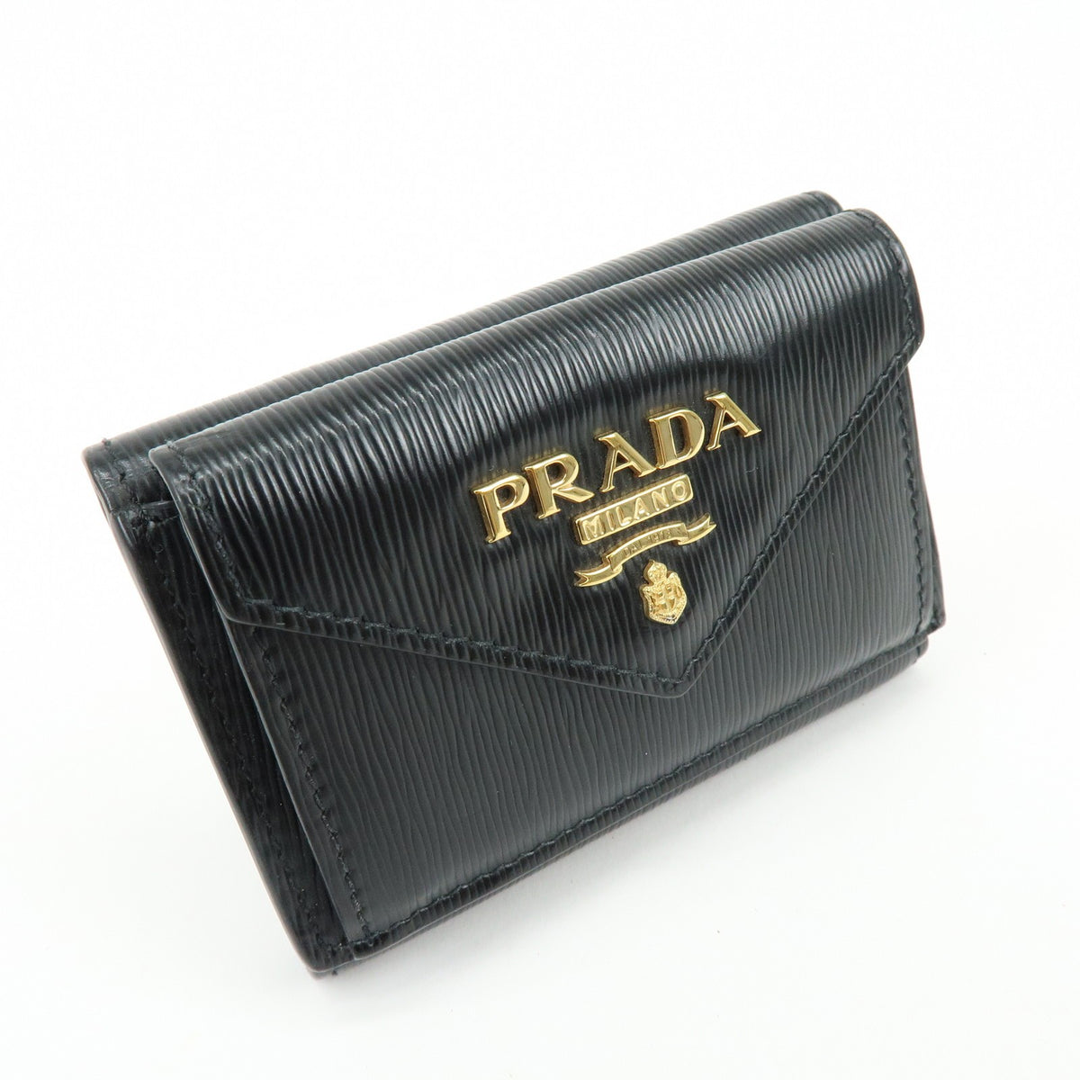 Prada Envelope Trifold Saffiano Leather Black Leather Wallets Accessory (Pre-Owned)