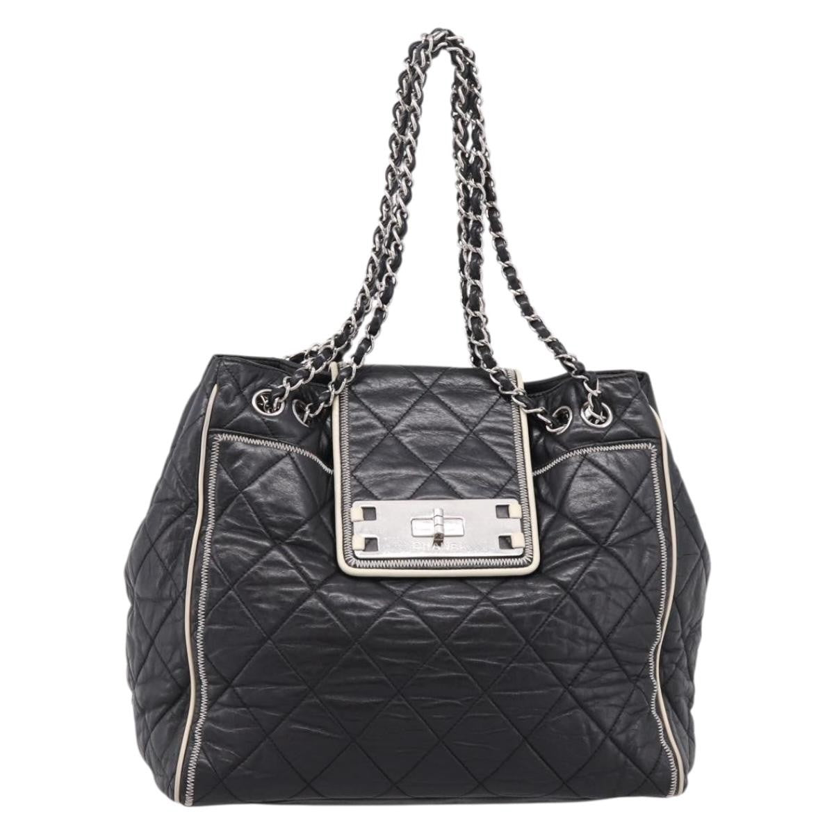 Chanel North South Mademoiselle Lock Quilted Leather Black Leather Tote Bag Bag (Pre-Owned)
