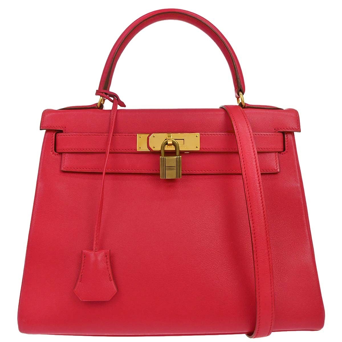 Hermes Kelly Red Evercalf With Gold Hardware Red Leather Handbag (Pre-Owned)