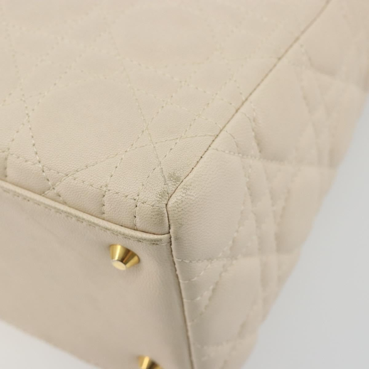 Christian Dior Lady Dior Cannage Quilt Lambskin White Leather Handbag (Pre-Owned)