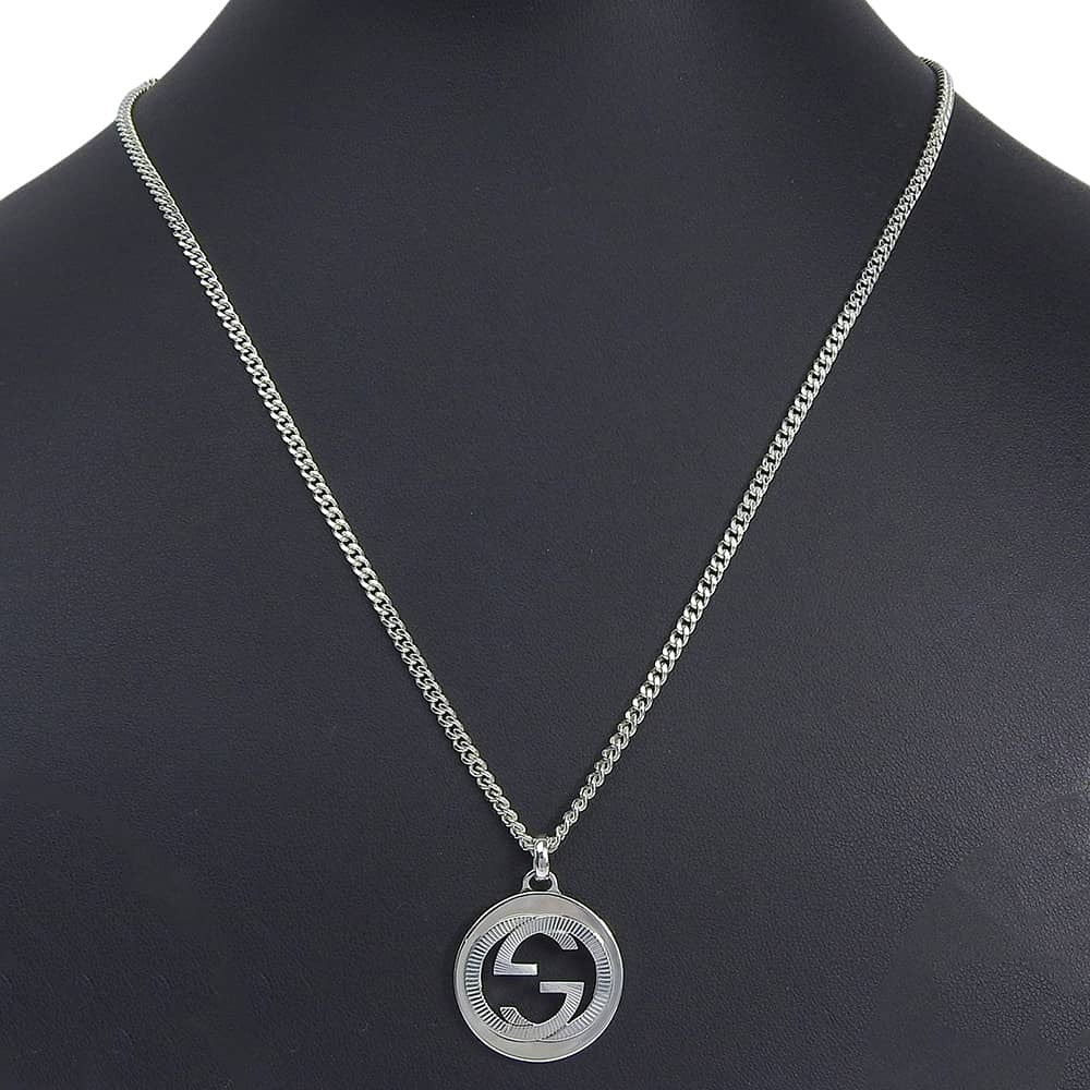 Gucci Engraved Interlocking G Chain Link Pendant Sterling Silver Silver Silver Necklace Jewelry (Pre-Owned)