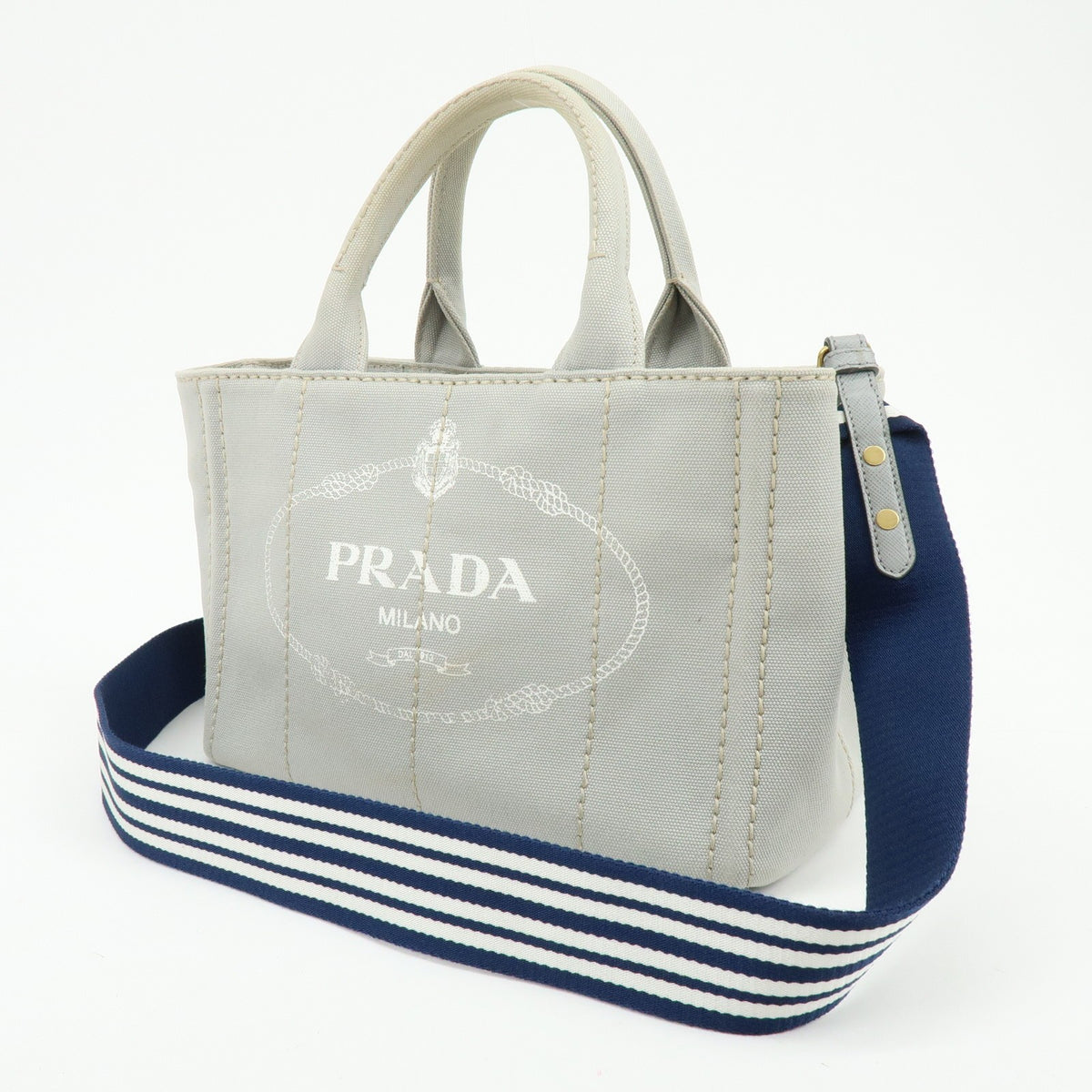 Prada Canapa Convertible Canvas Gray Canvas Tote Bag Bag (Pre-Owned)