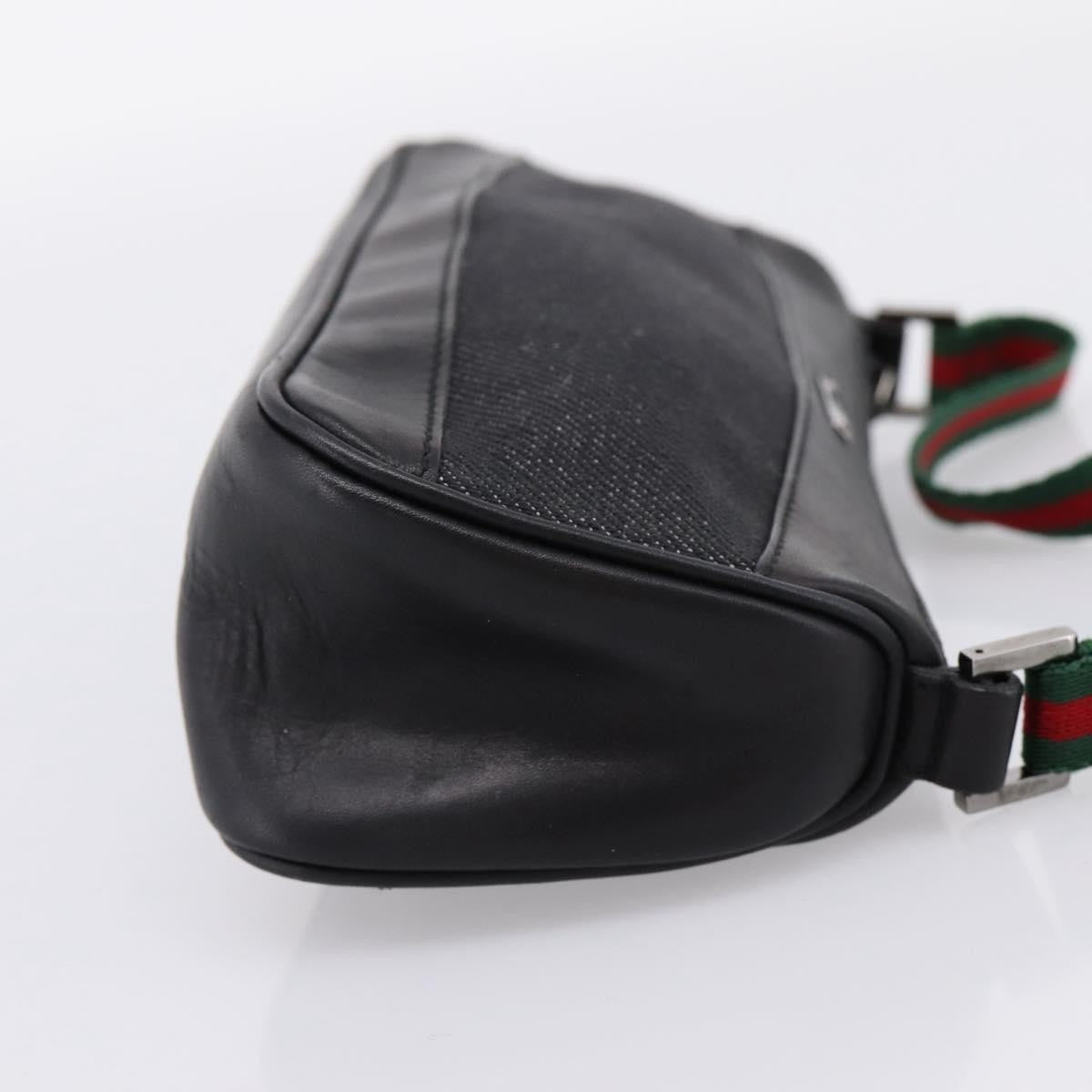 Gucci Web Sherry Line Accessory Pouch Denim & Leather Black Canvas Clutche & Pouche Bag (Pre-Owned)