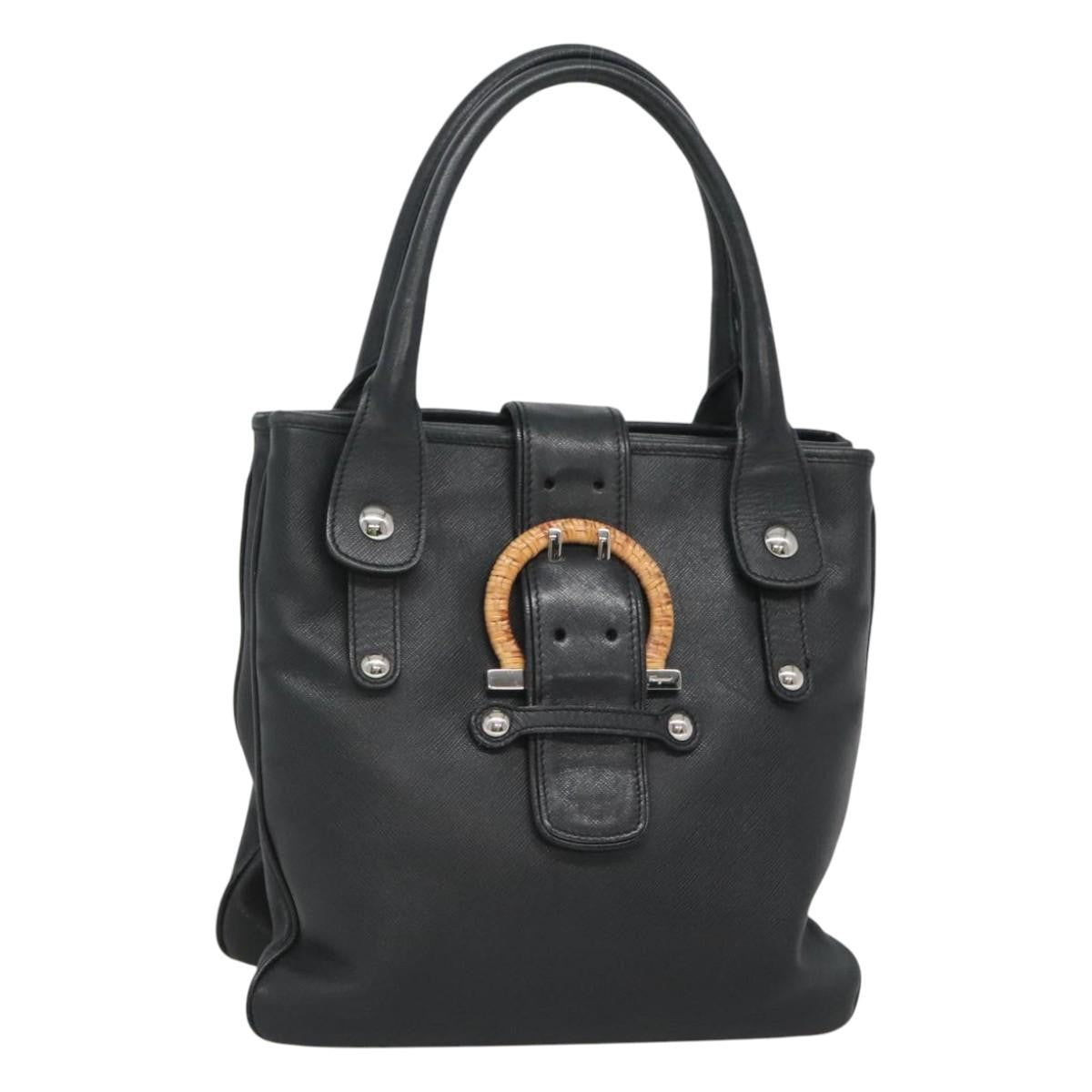 Salvatore Ferragamo Gancini Leather Black Leather Handbag (Pre-Owned)