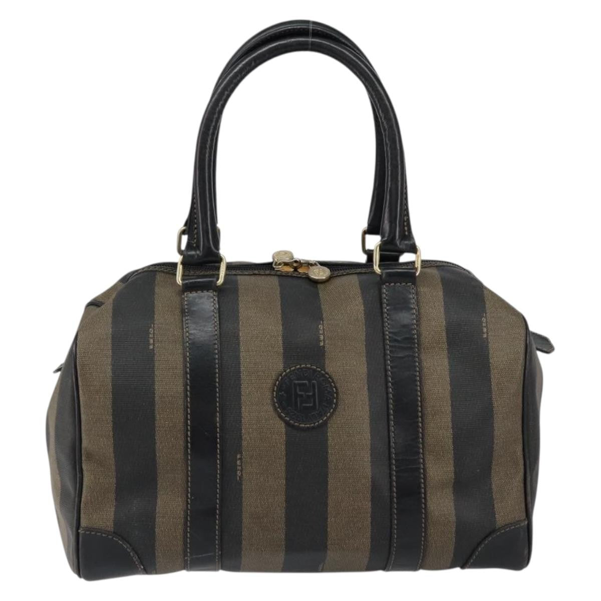 Fendi Vintage Pequin Boston Coated Canvas Brown Canvas Handbag (Pre-Owned)