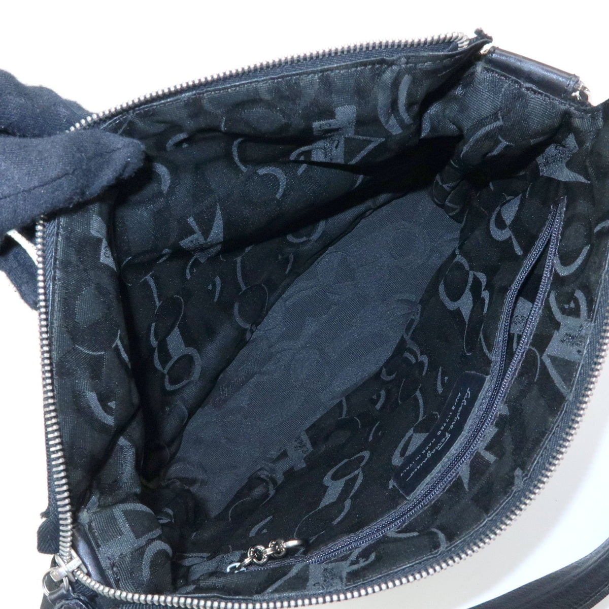 Salvatore Ferragamo Vara Leather Black Canvas Tote Bag Bag (Pre-Owned)