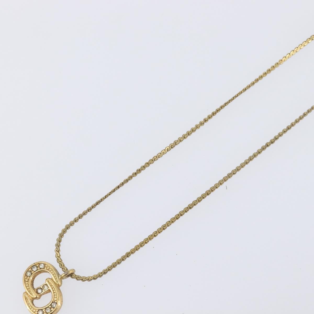 Christian Dior Vintage Cd Pendant Metal With Crystals Gold Metal Necklace Jewelry (Pre-Owned)