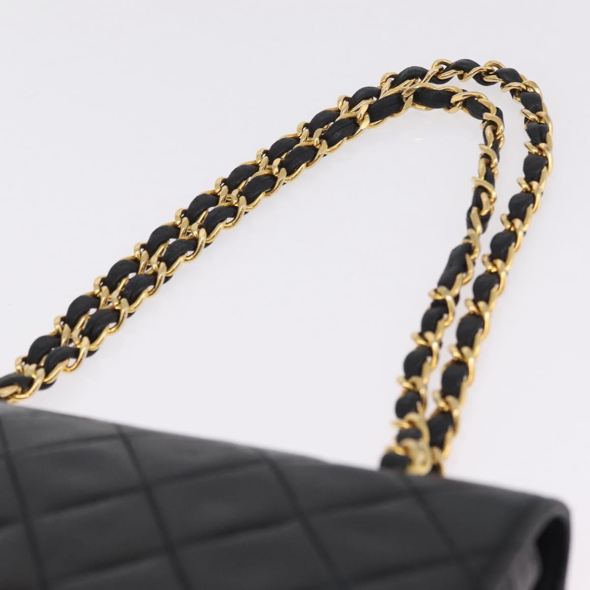 Chanel Vintage Full Flap Quilted Lambskin Black Leather Handbag (Pre-Owned)