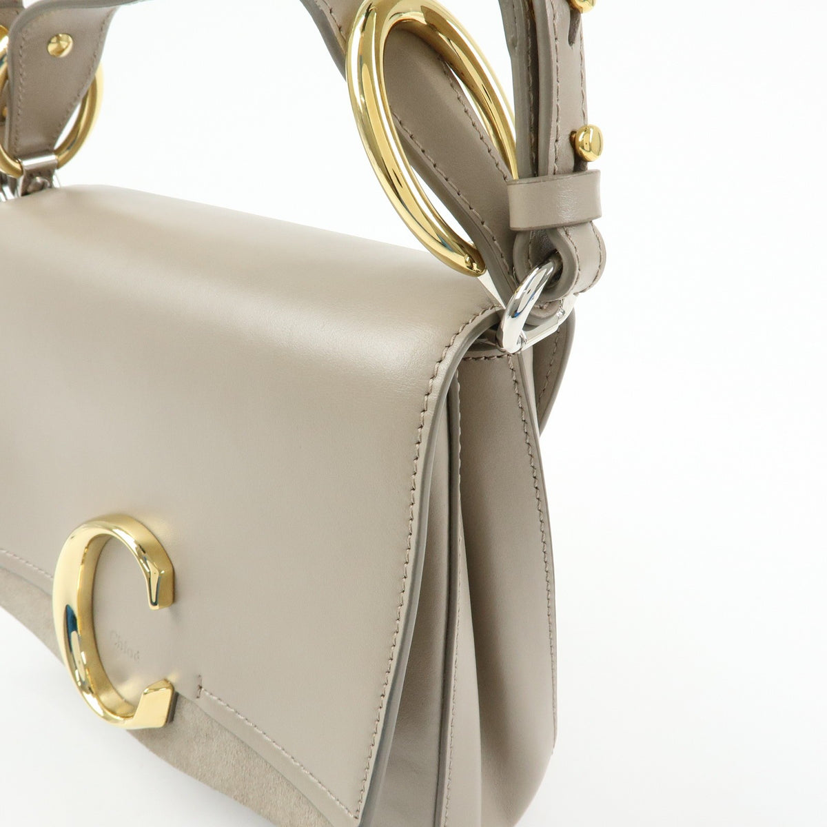Chloe C Shoulder Bag Leather Gray Leather Shoulder Bag Bag (Pre-Owned)