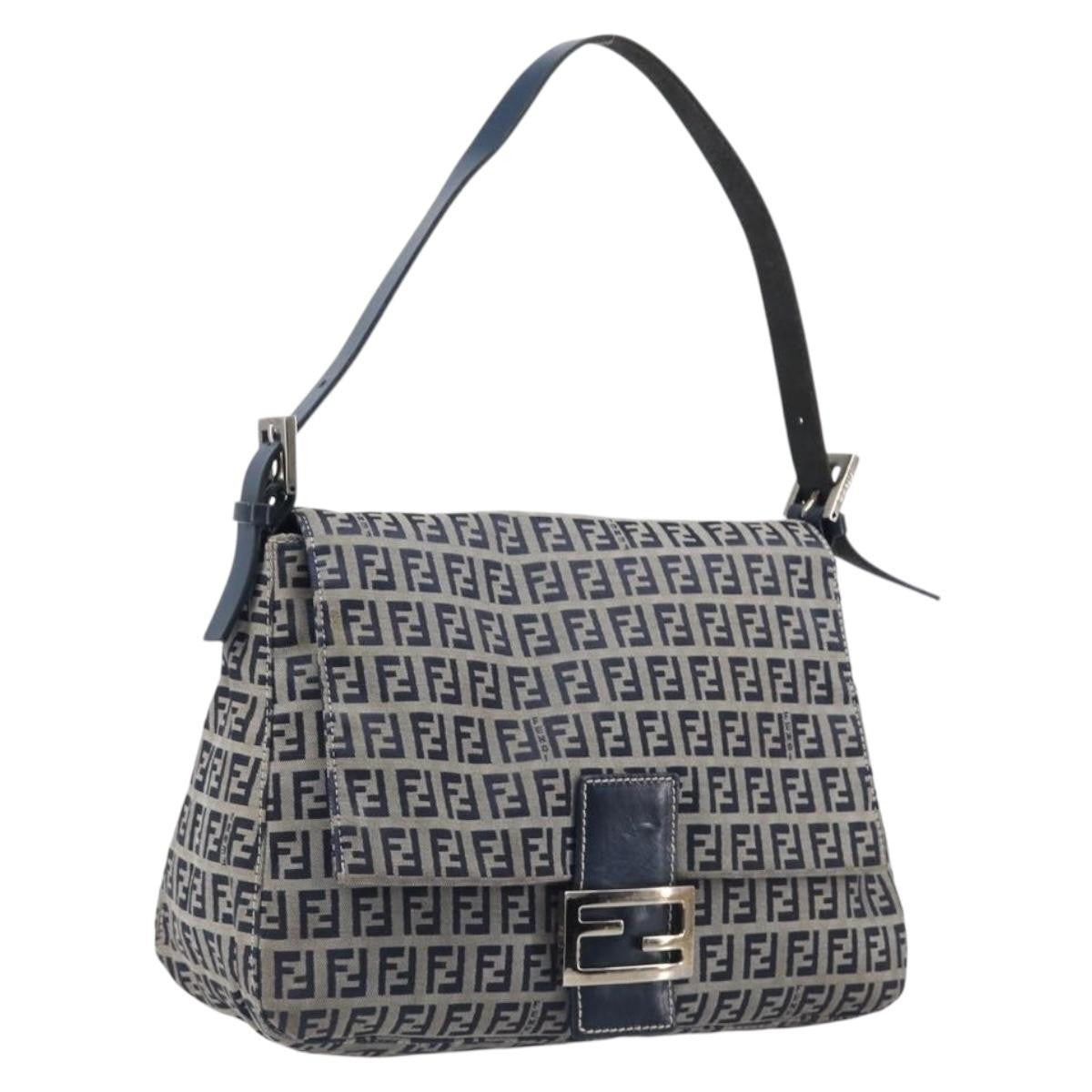 Fendi Zucchino Mamma Baguette Canvas Navy Canvas Shoulder Bag Bag (Pre-Owned)