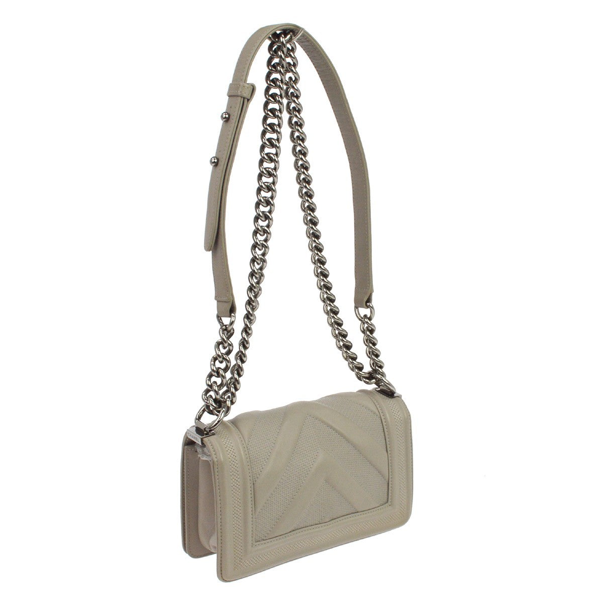 Chanel Boy Flap Chevron Lambskin Gray Leather Shoulder Bag Bag (Pre-Owned)