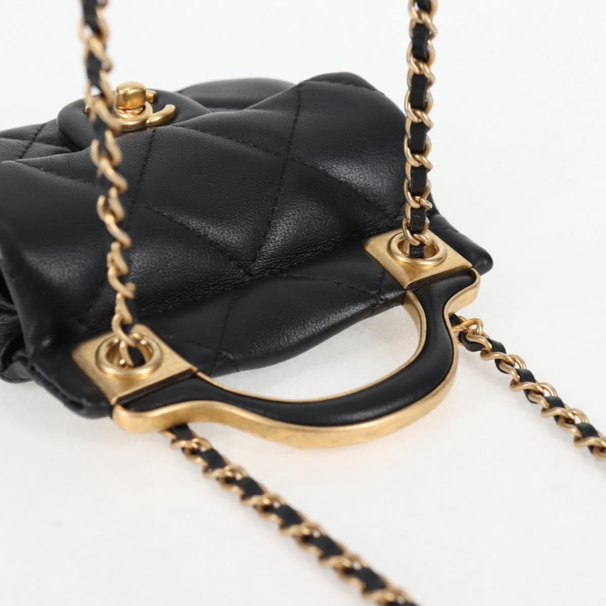 Chanel Lady Handle Flap Card Holder On Chain Quilted Calfskin Black Leather Bag (Pre-Owned)