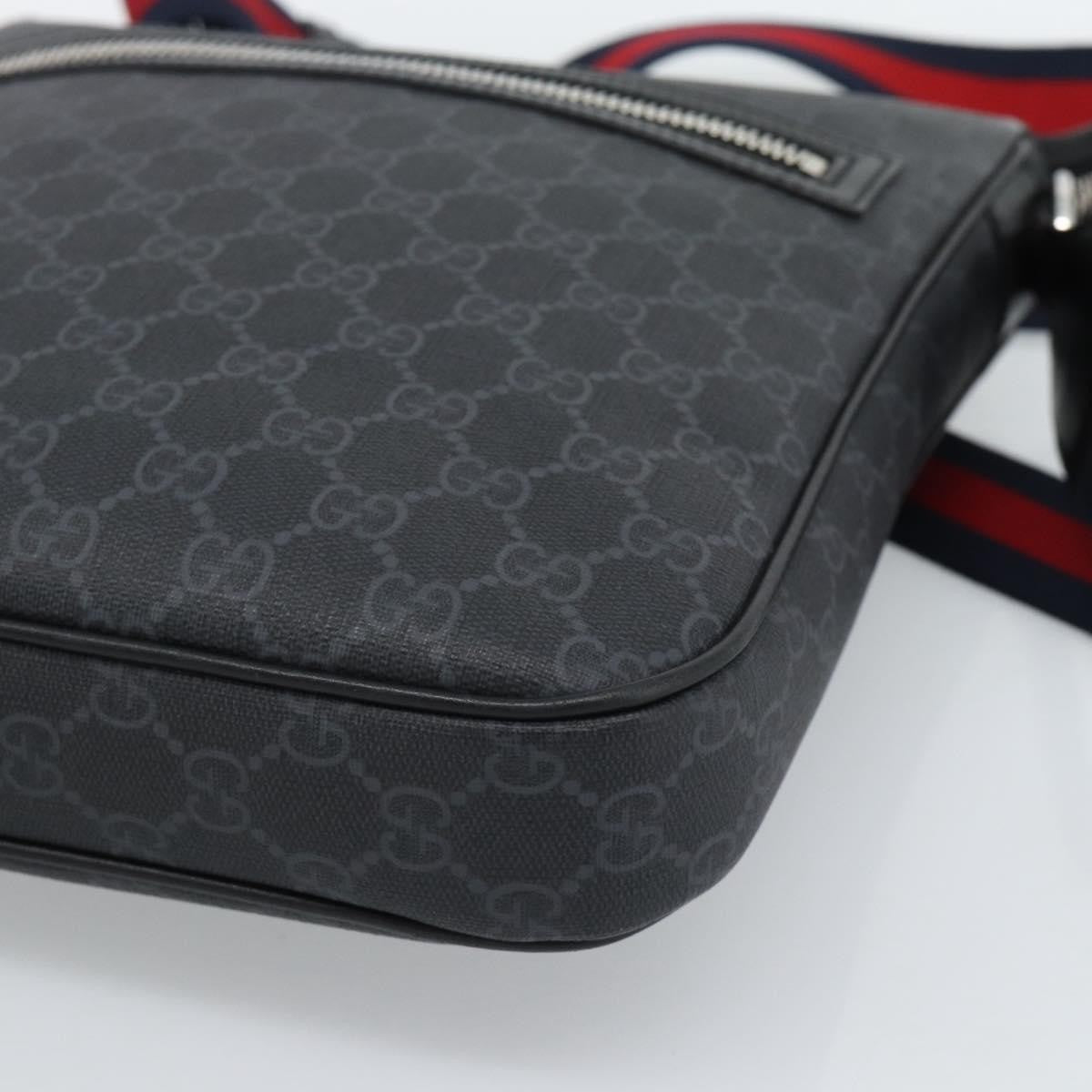 Gucci Sherry Line Shoulder Leather Black Canvas Handbag (Pre-Owned)