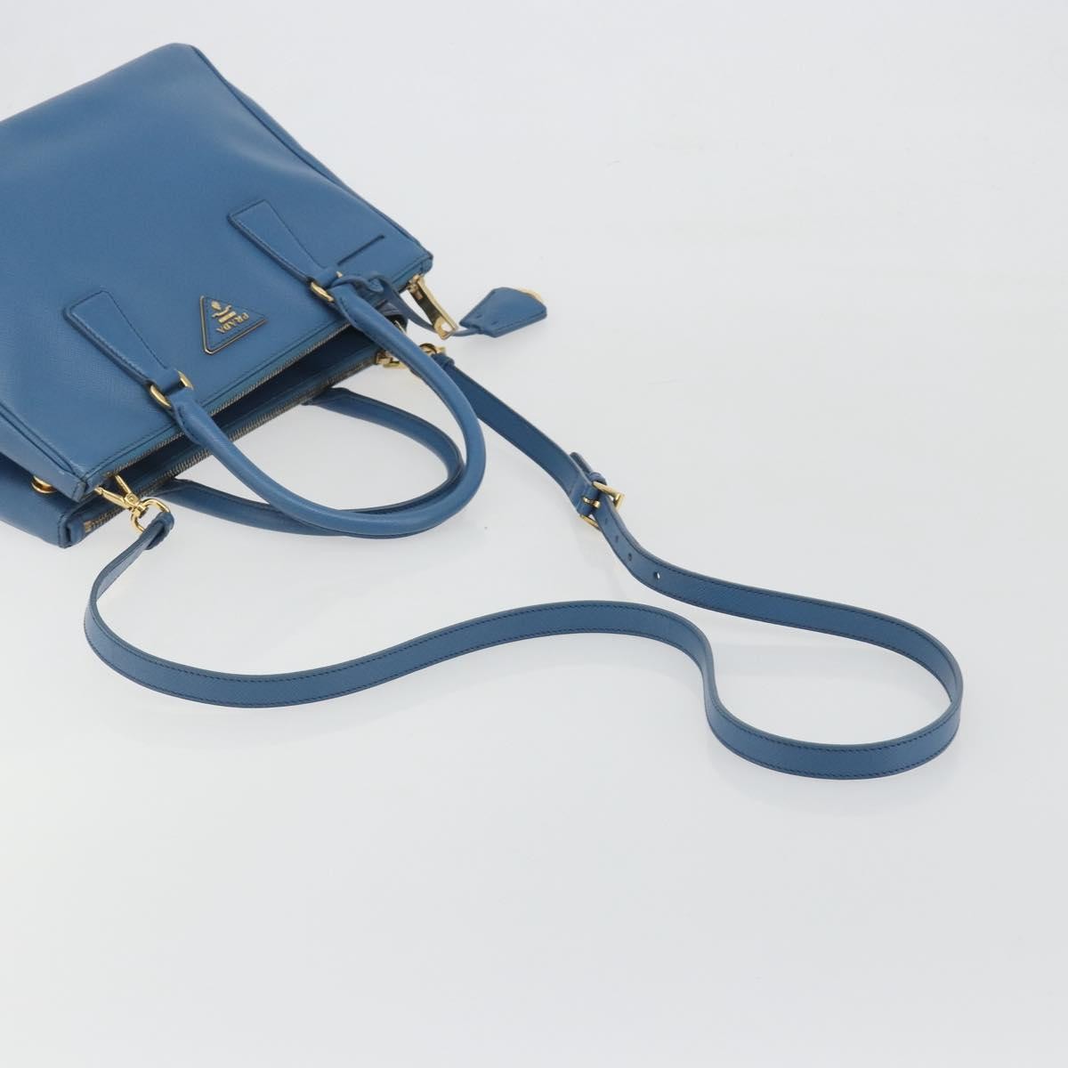 Prada Double Zip Lux Tote Saffiano Leather Blue Leather Handbag (Pre-Owned)