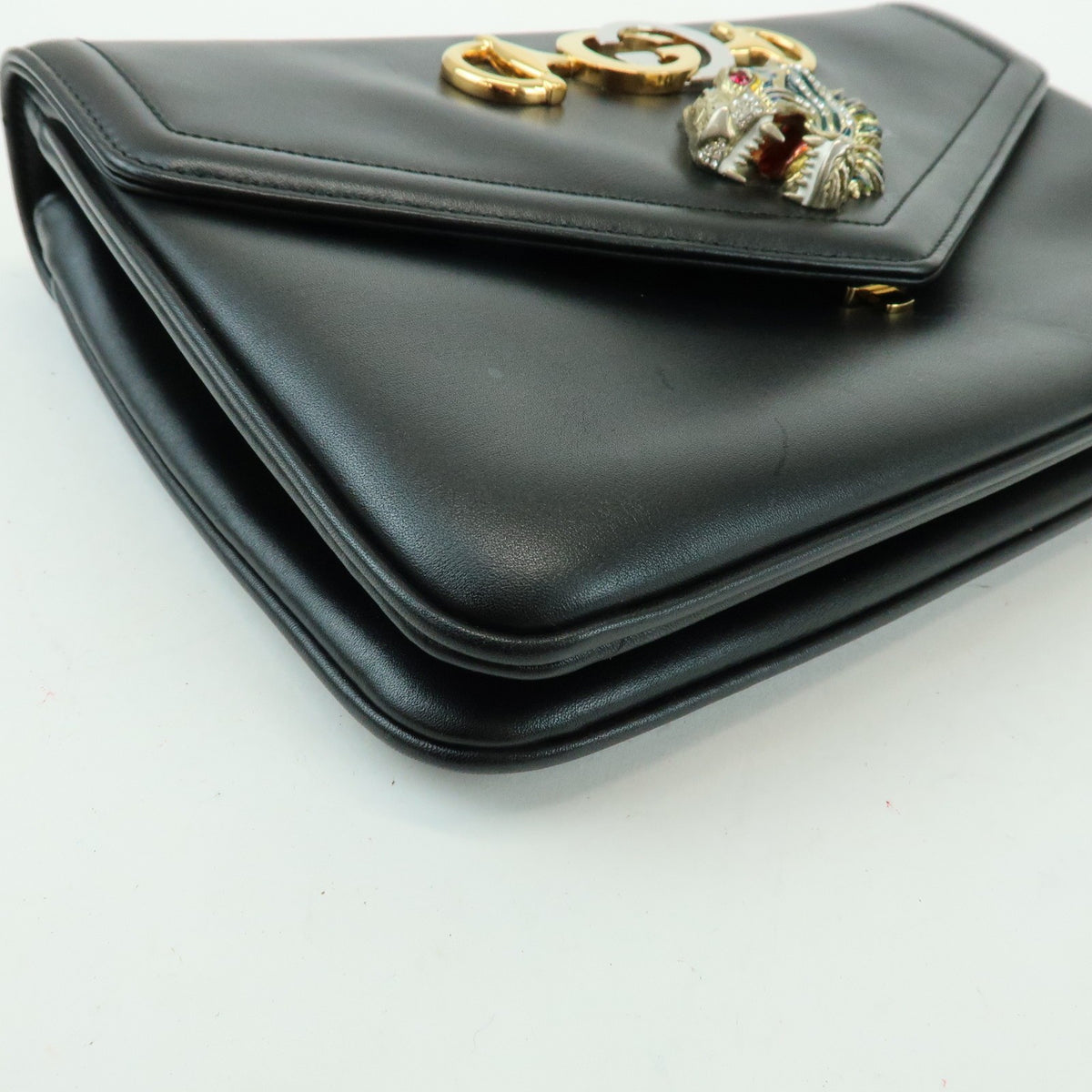 Gucci Rajah Chain Leather Black Leather Tote Bag Bag (Pre-Owned)