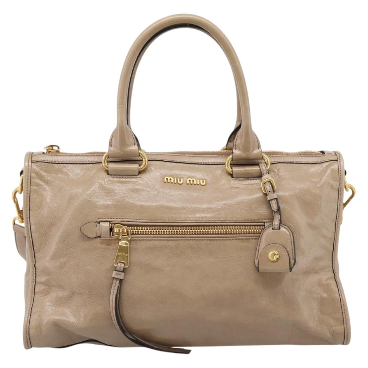Miu Miu Convertible Bauletto Vitello Shine Beige Leather Handbag (Pre-Owned)