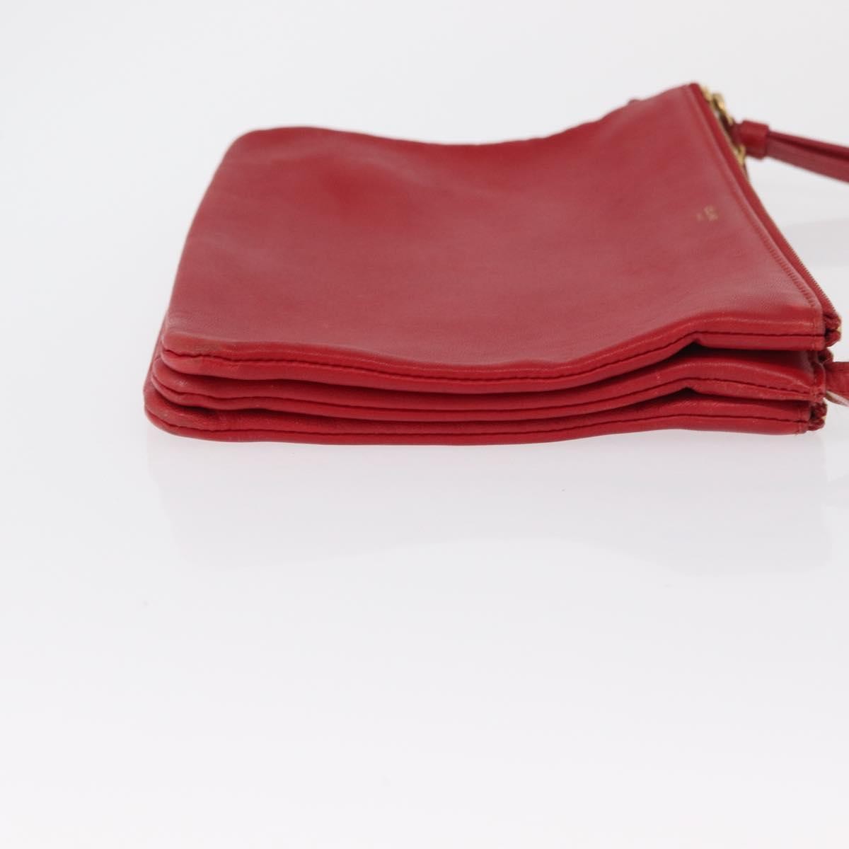 Celine Trio Leather Red Leather Shoulder Bag Bag (Pre-Owned)