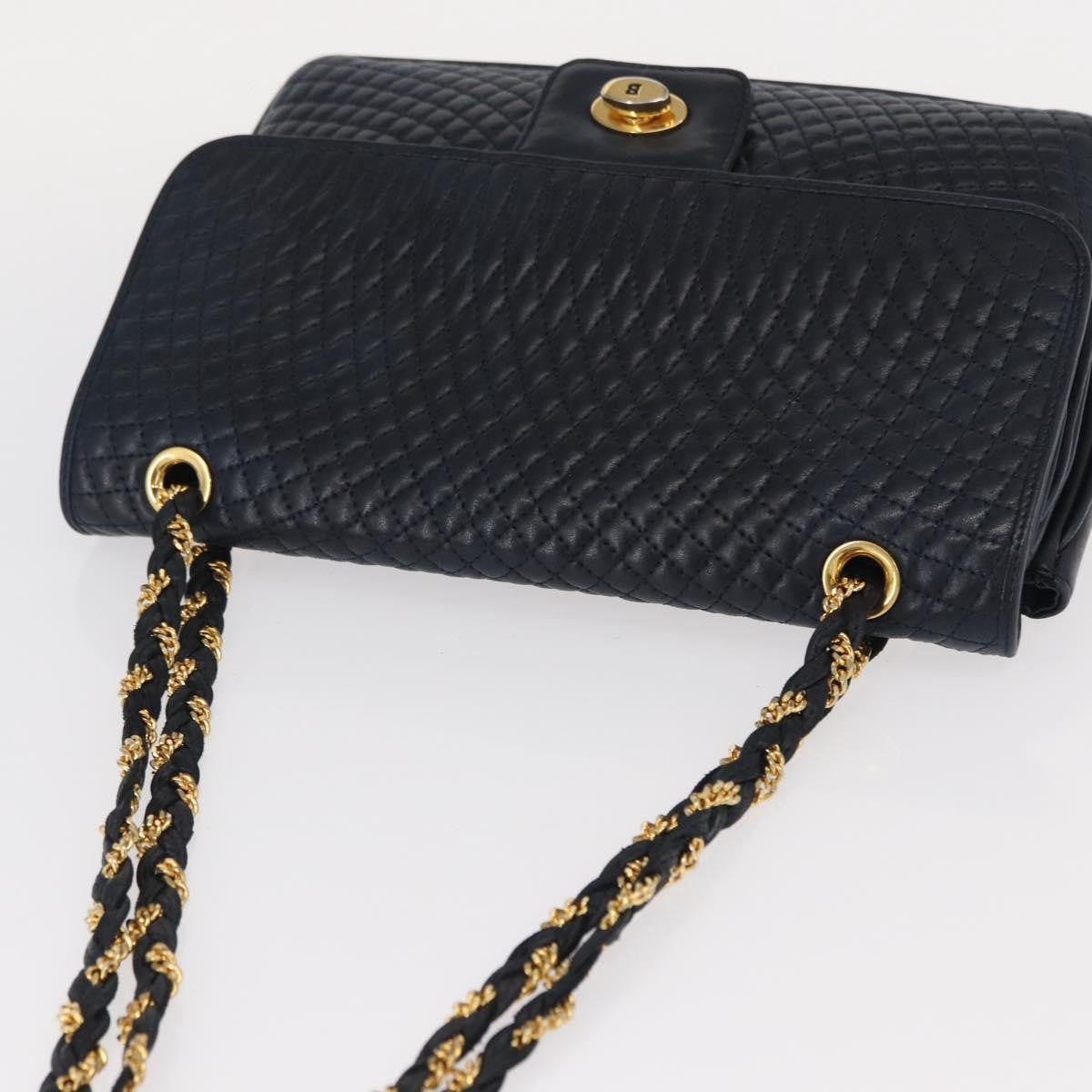 Bally Vintage Leather Navy Leather Shoulder Bag Bag (Pre-Owned)