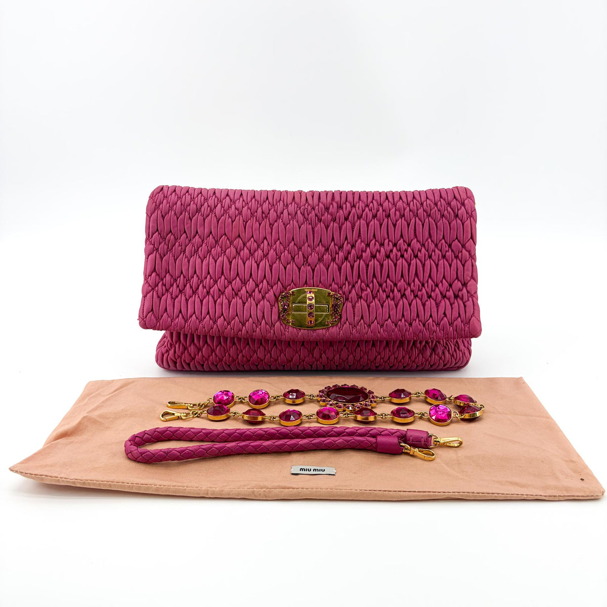 Miu Miu Crystal Clutch Matelasse Leather Pink Other Clutche & Pouche Bag (Pre-Owned)