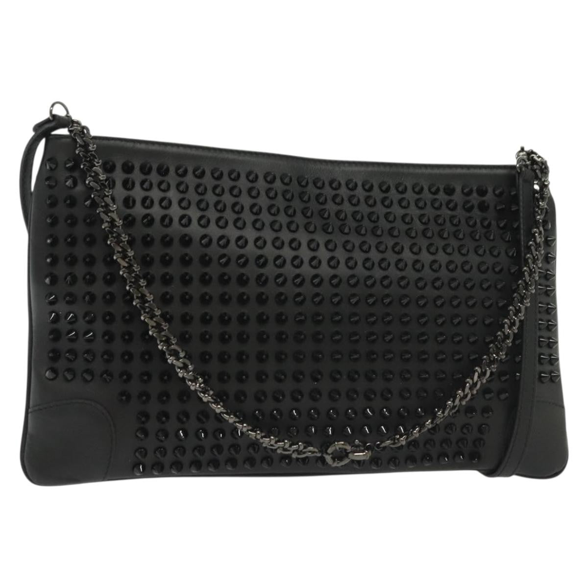 Christian Louboutin Loubiclutch Spiked Leather Black Leather Shoulder Bag Bag (Pre-Owned)