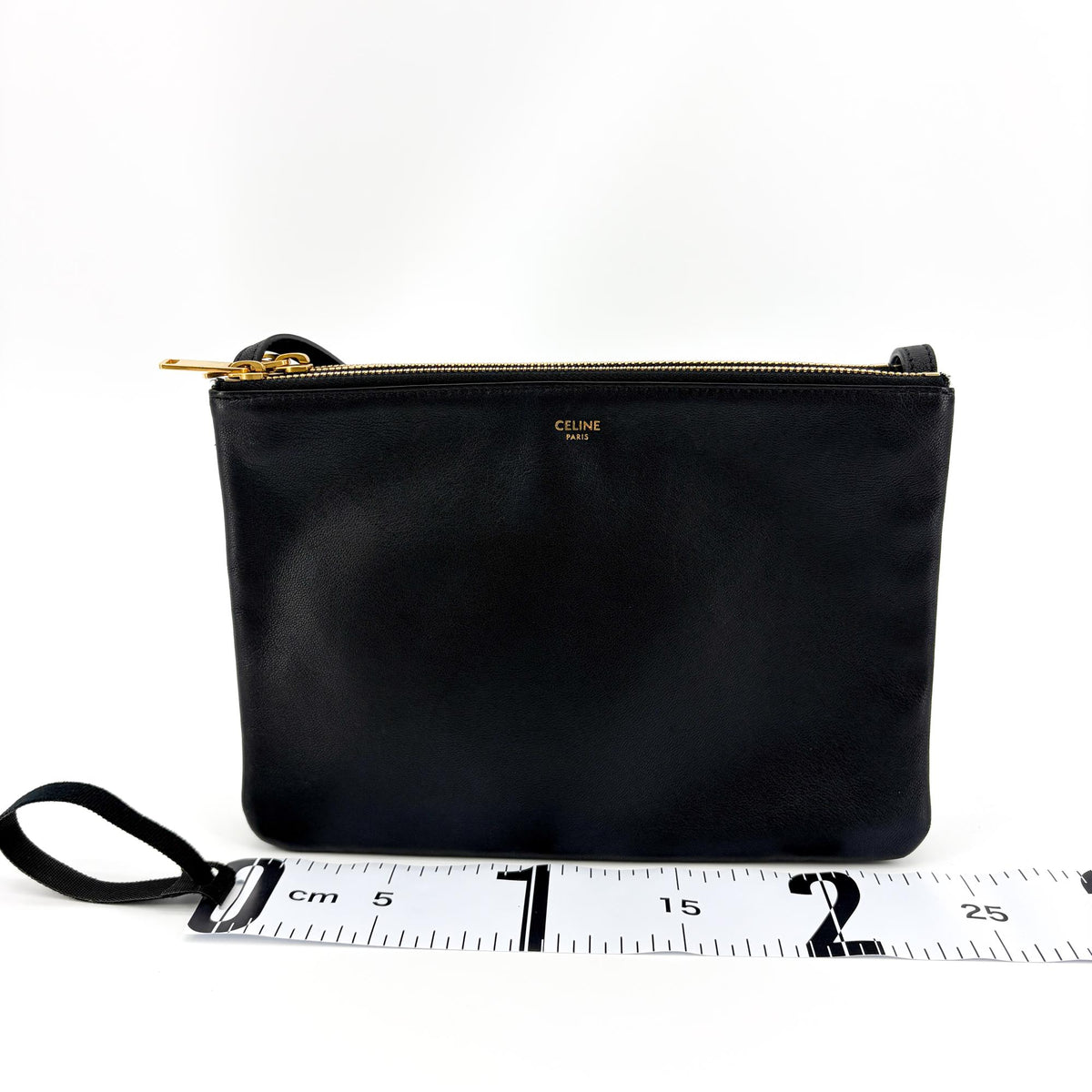 Celine Trio Leather Black Leather Crossbody Bag Bag (Pre-Owned)
