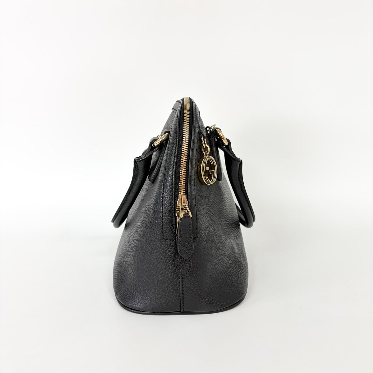 Gucci Dome Bowler Gg Suede Black Leather Handbag (Pre-Owned)