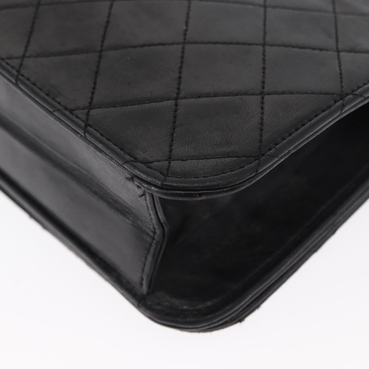 Chanel Vintage Full Flap Quilted Lambskin Black Leather Shoulder Bag Bag (Pre-Owned)