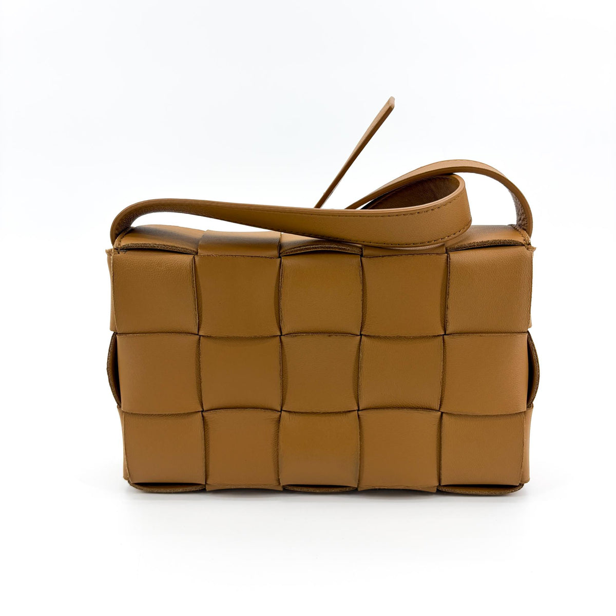Bottega Veneta Cassette Zip Maxi Intrecciato Webbed Canvas Brown Leather Crossbody Bag Bag (Pre-Owned)