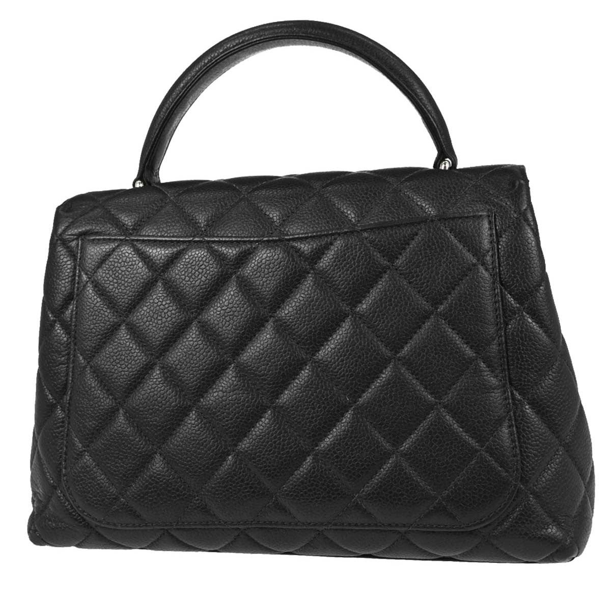 Chanel Vintage Classic Top Handle Flap Quilted Caviar Black Calfskin Handbag (Pre-Owned)