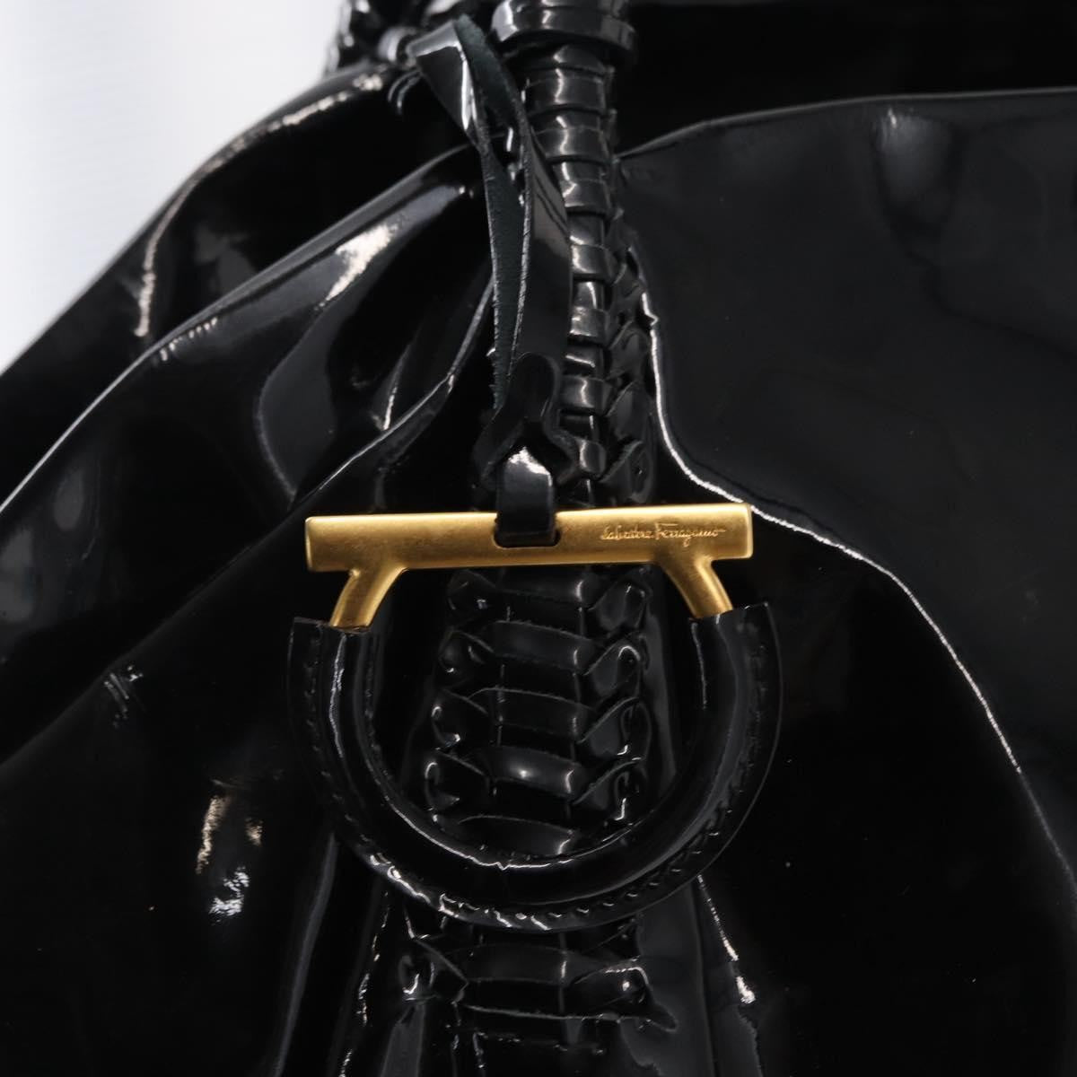 Salvatore Ferragamo Gancini Tote Patent Leather Black Patent_Leather Tote Bag Bag (Pre-Owned)
