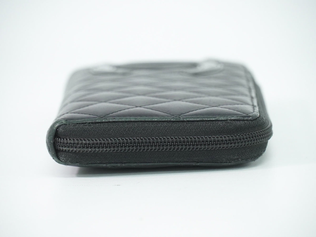 Chanel Cambon Zip Around Quilted Lambskin Black Leather Wallets Accessory (Pre-Owned)