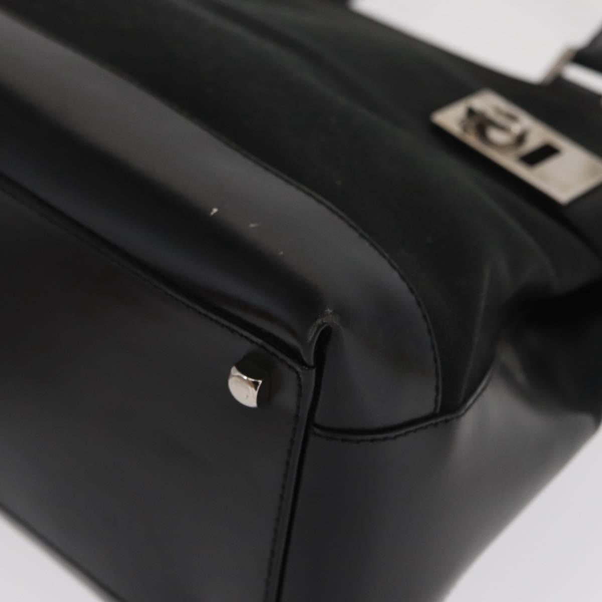 Salvatore Ferragamo Double Gancini Side Buckle Tote Canvas Black Canvas Handbag (Pre-Owned)
