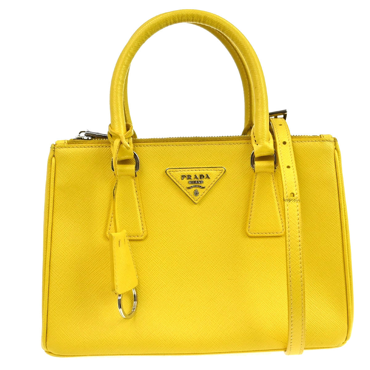 Prada Galleria Double Zip Saffiano Leather Yellow Leather Tote Bag Bag (Pre-Owned)