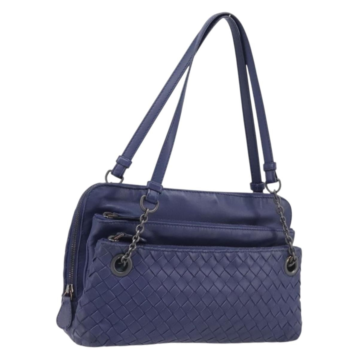 Bottega Veneta Compartment Chain Intrecciato Nappa Blue Leather Shoulder Bag Bag (Pre-Owned)