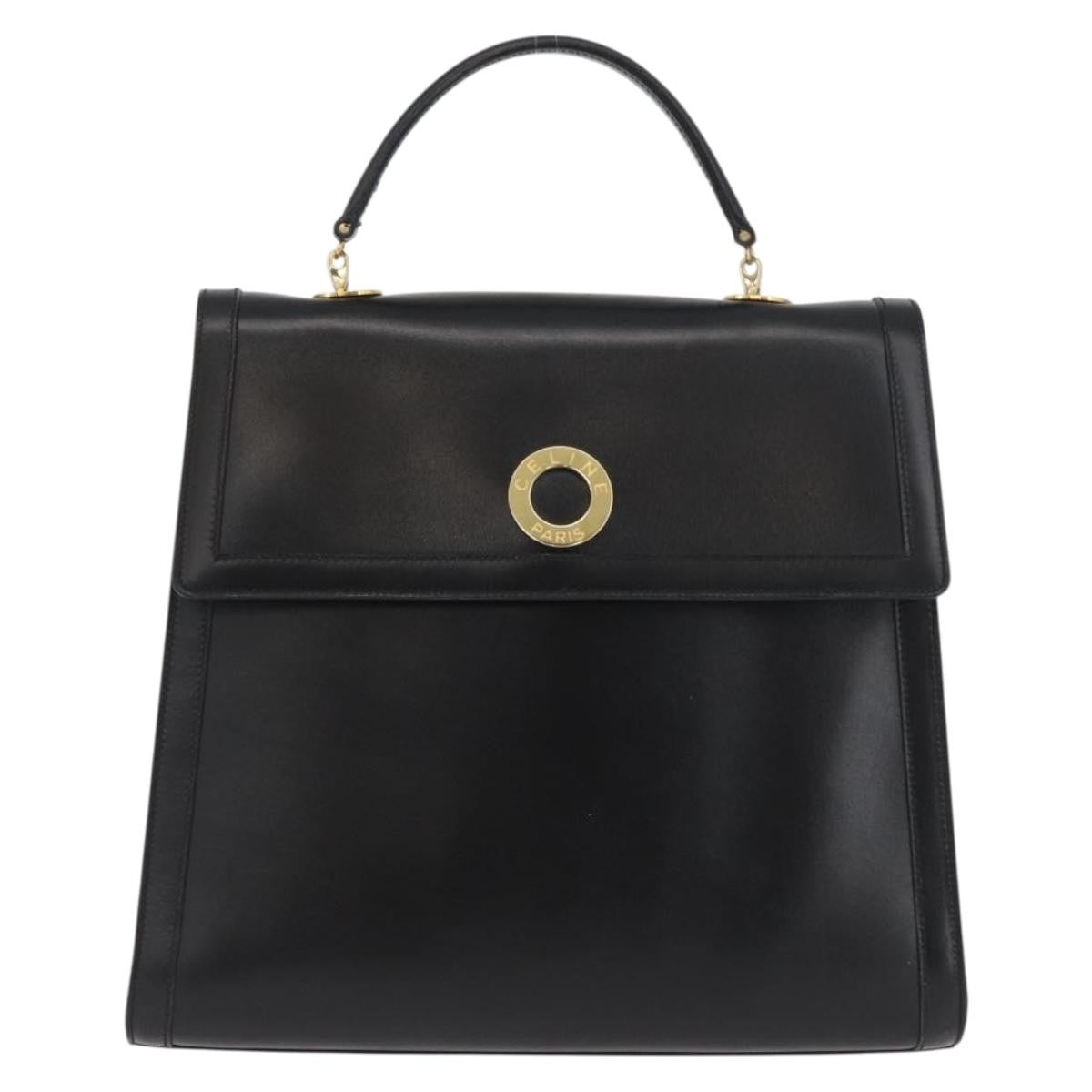 Celine Top Handle Leather Black Leather Handbag (Pre-Owned)