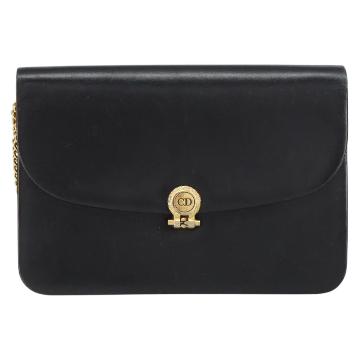 Christian Dior Vintage Chain Flap Leather Black Leather Shoulder Bag Bag (Pre-Owned)