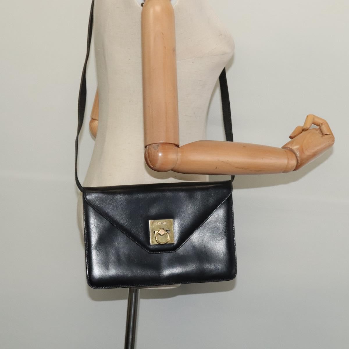 Celine Envelope Leather Black Leather Shoulder Bag Bag (Pre-Owned)