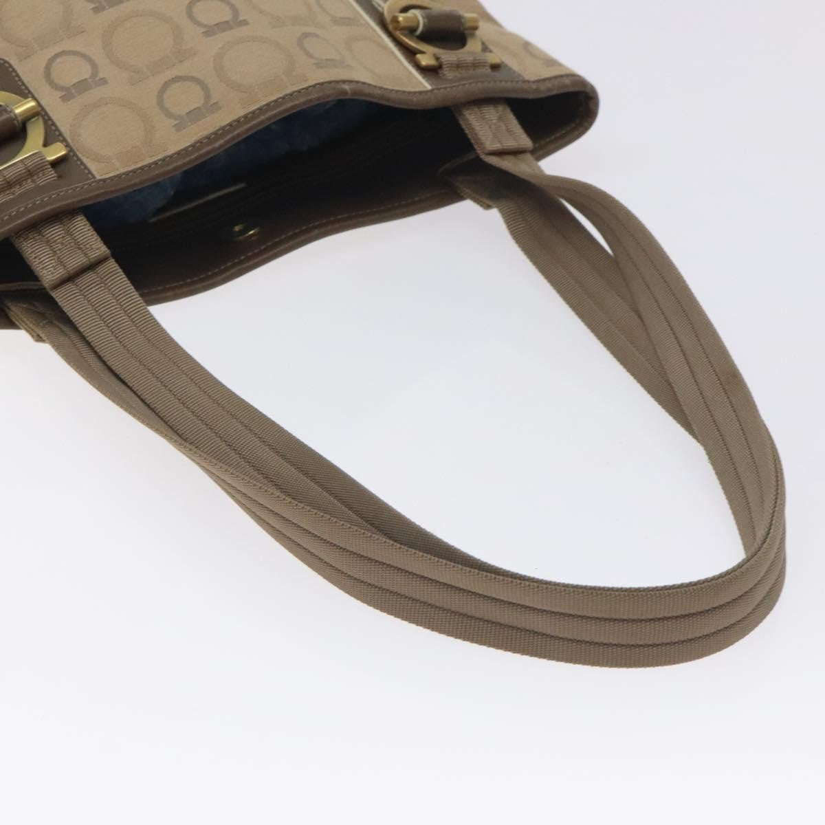 Salvatore Ferragamo Gancini Tote Gancini Canvas Beige Canvas Tote Bag Bag (Pre-Owned)