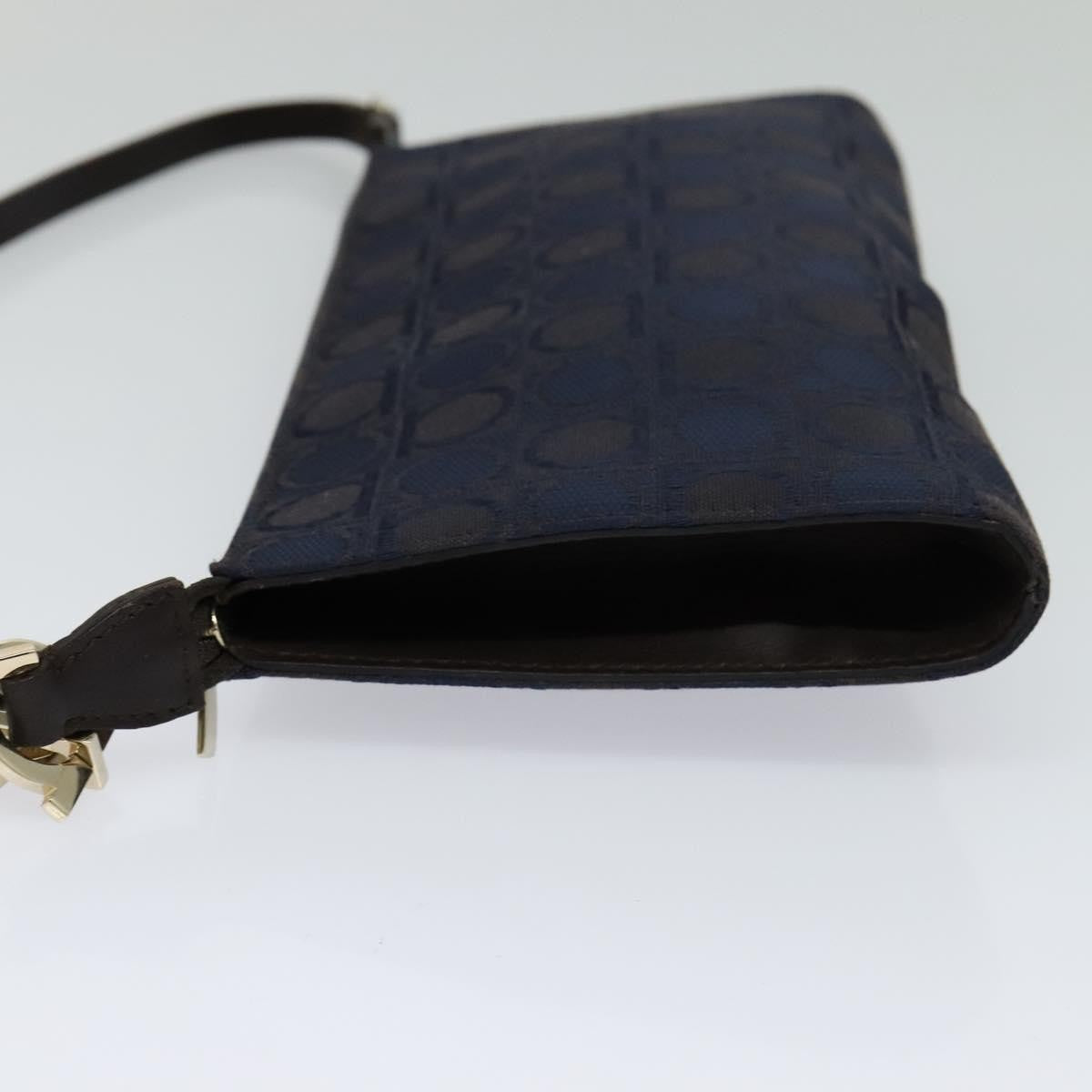 Salvatore Ferragamo Gancini Canvas Navy Canvas Handbag (Pre-Owned)