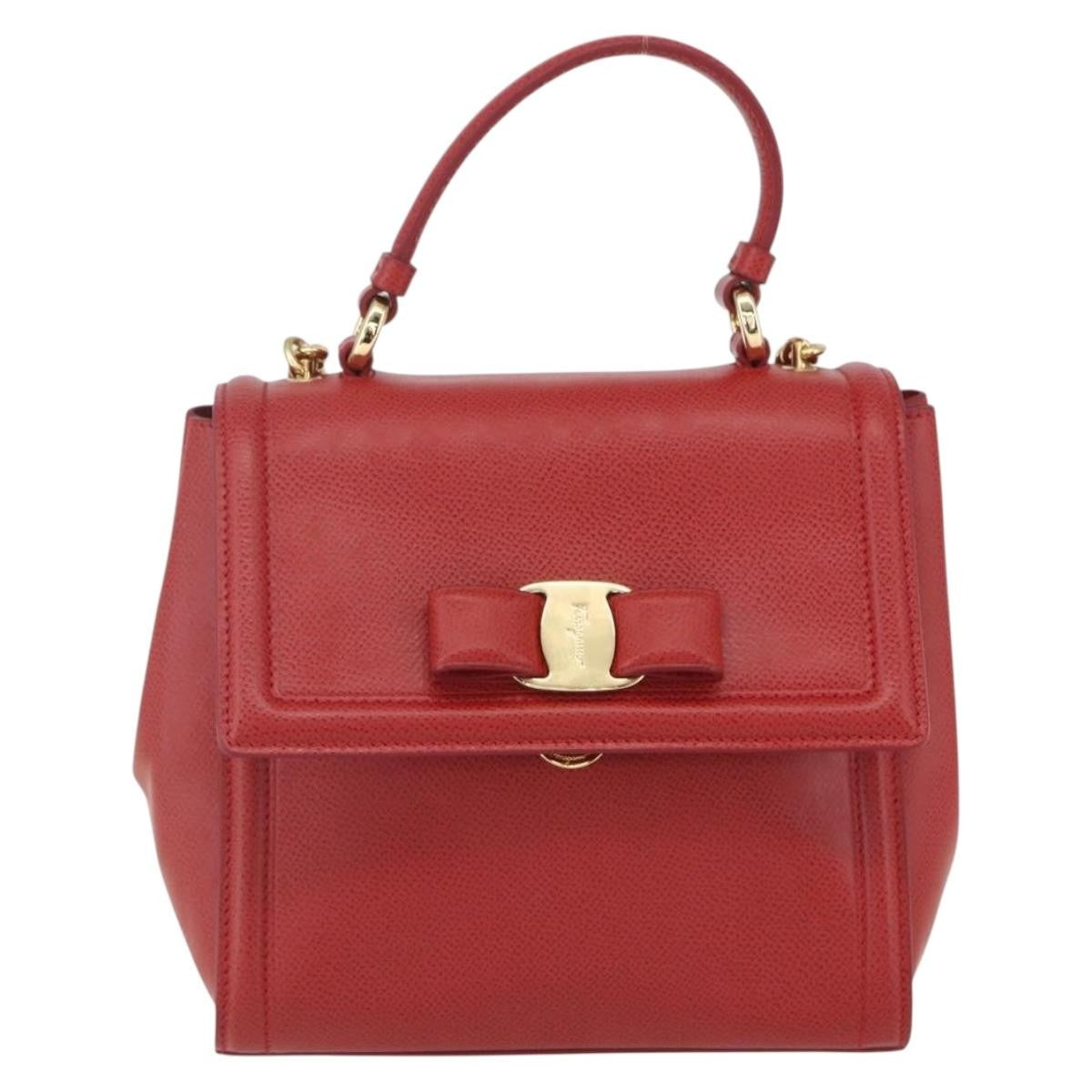 Salvatore Ferragamo Carrie Vara Saffiano Leather Red Leather Shoulder Bag Bag (Pre-Owned)