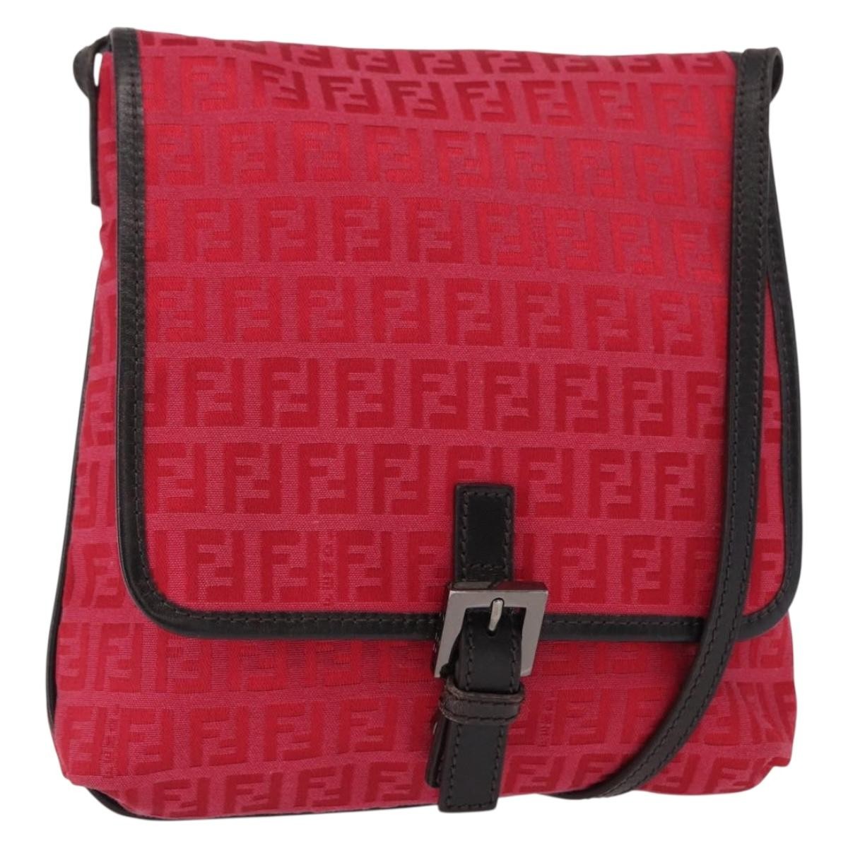Fendi Vintage Flap Zucchino Canvas Red Canvas Shoulder Bag Bag (Pre-Owned)