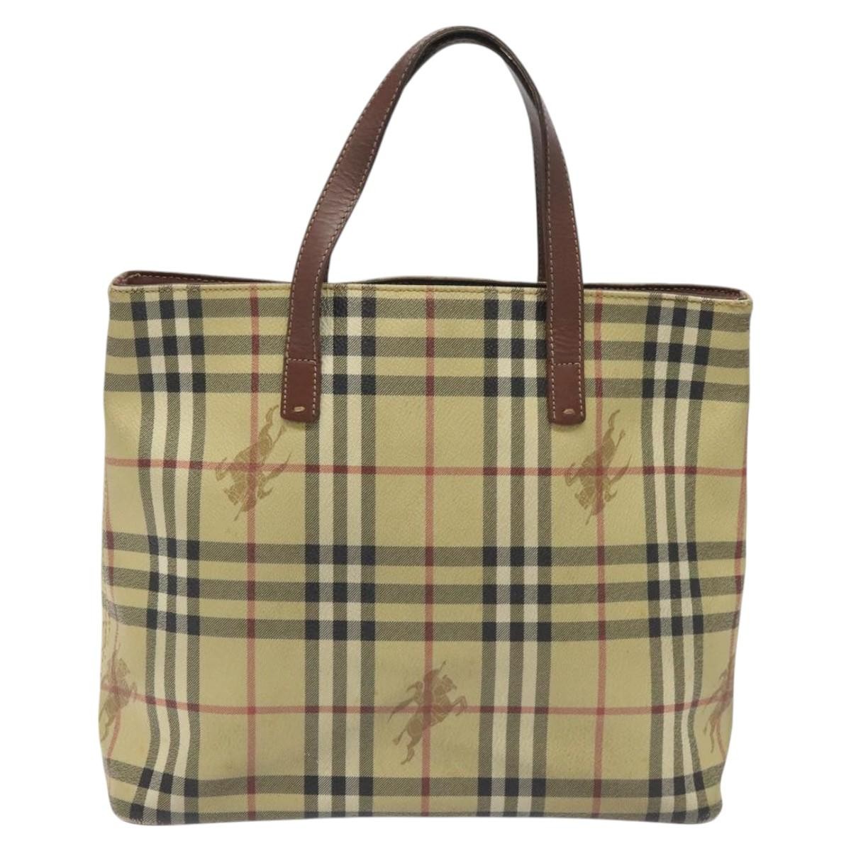 Burberry Top Handle Tote Haymarket Coated Canvas Beige Canvas Tote Bag Bag (Pre-Owned)